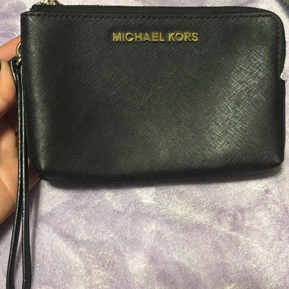 Michael Kors Handbags - Michael Kors Black Canvas Leather Wristlet
